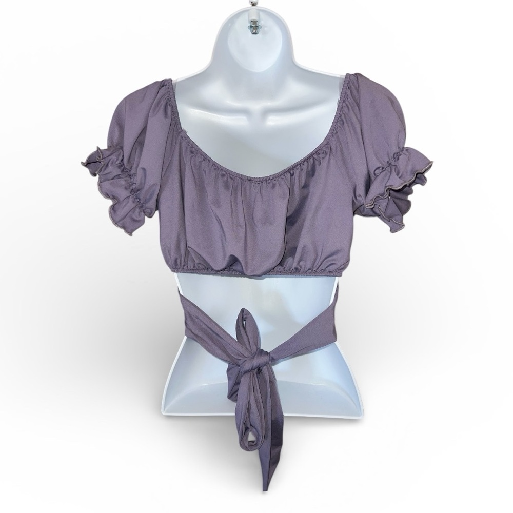 Chocolate Puff Sleeve Tie-Back Crop Tops Bundle (4) - Picture 4 of 7